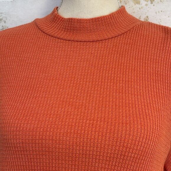 Anthropologie Orange Mock Neck Waffle Long Sleeve Top (NWT) - Picture 2 of 5